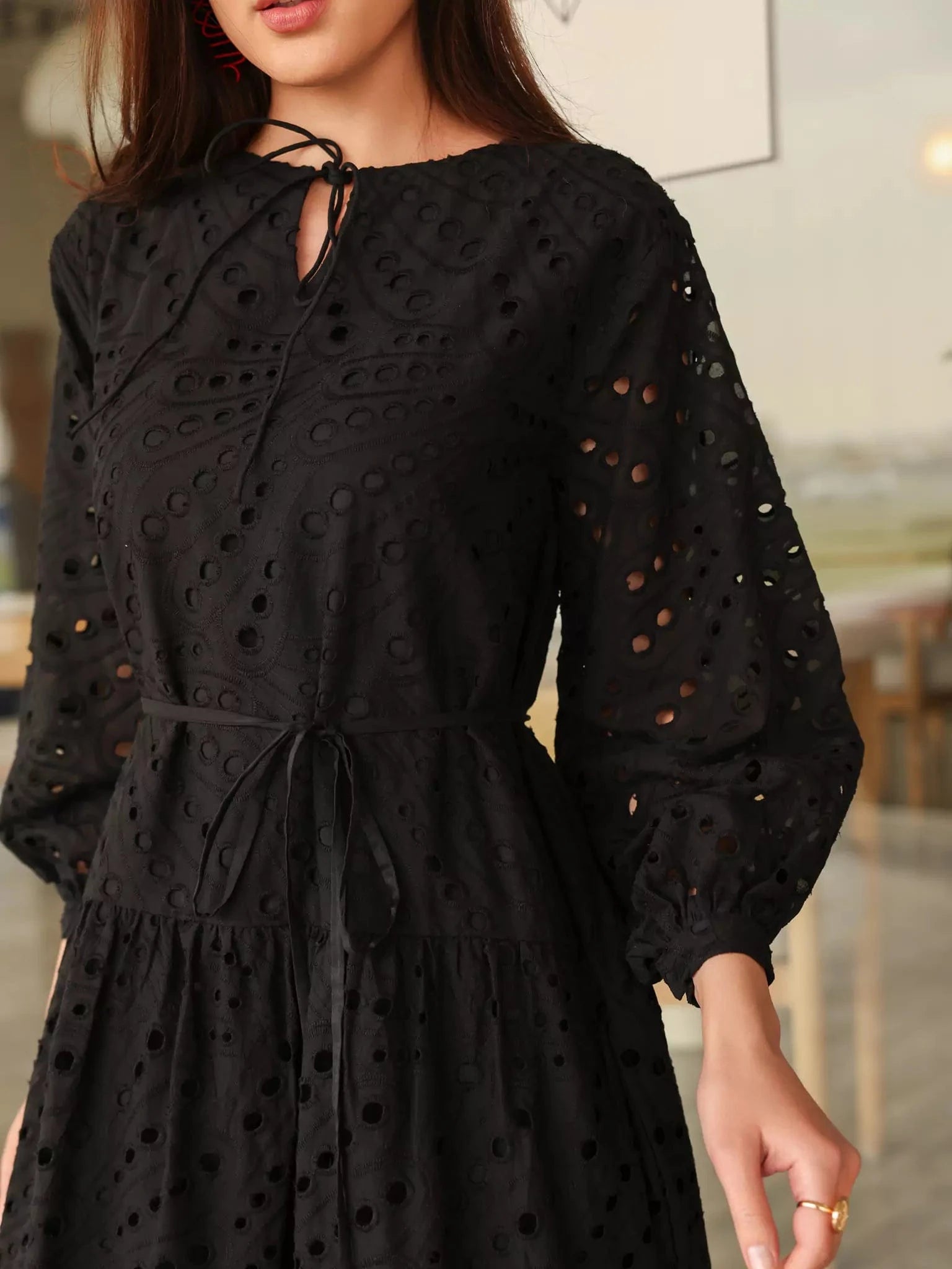 Cameo Black Cut Work Dress Dresses  - Sowears