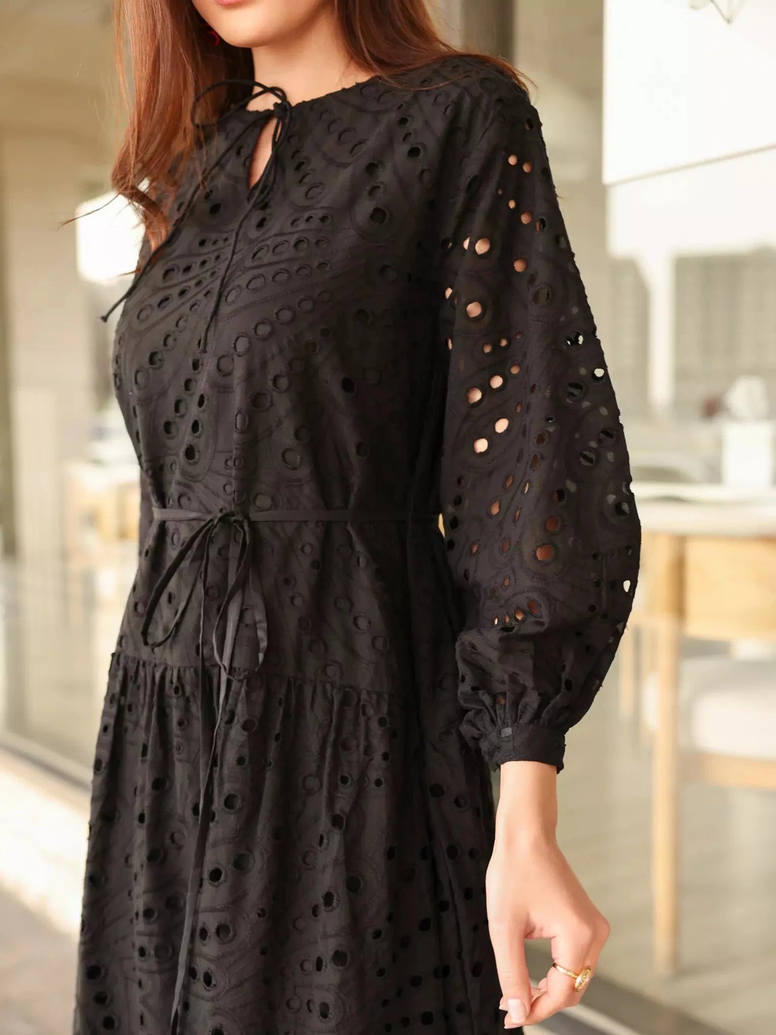 Cameo Black Cut Work Dress Dresses  - Sowears