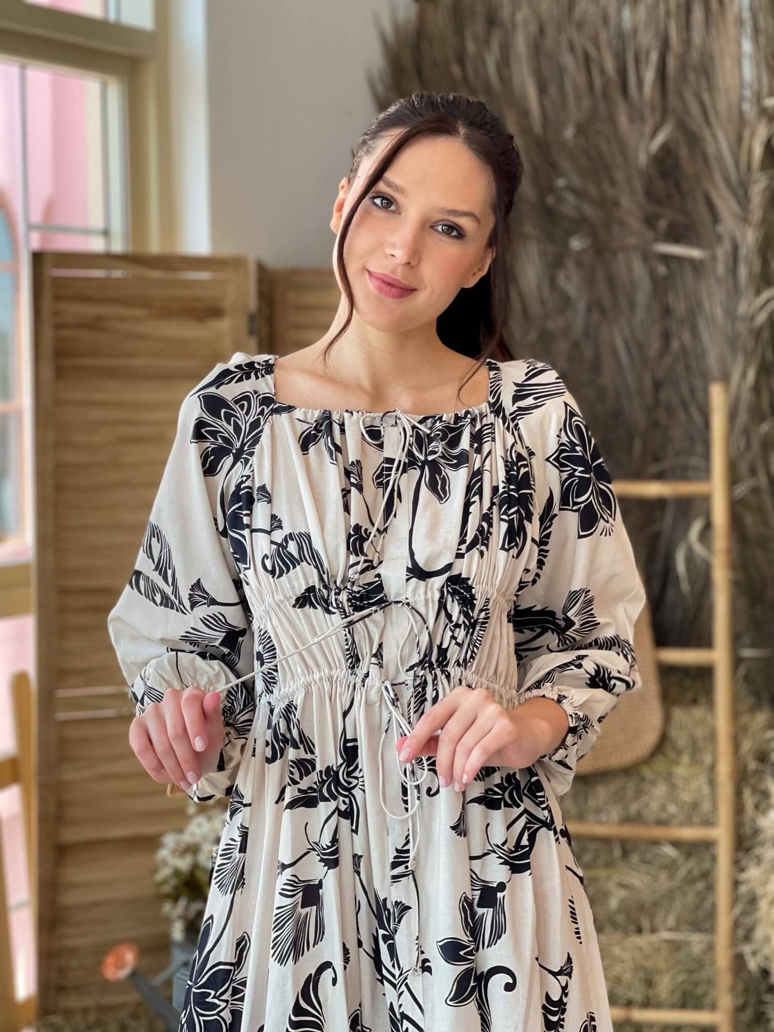 Creme - Black And White Summer Dress Dresses  - Sowears