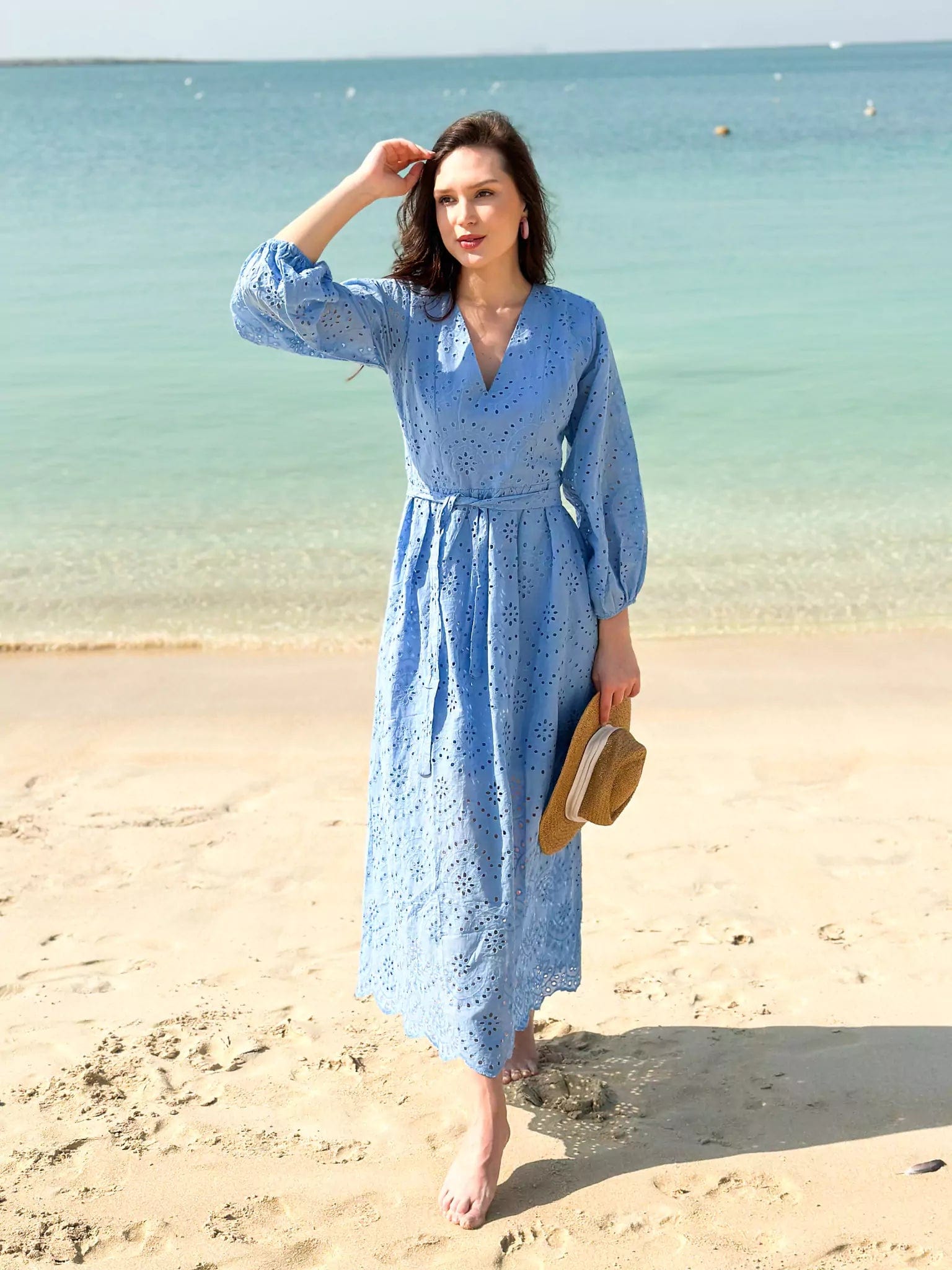 Destiny Cutwork Embroidered Dress Ice Blue