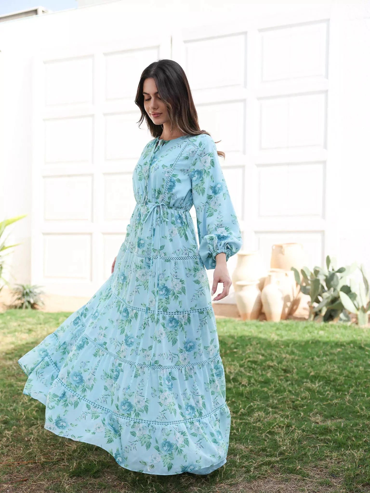 waltz Floral Lace Belted Dress