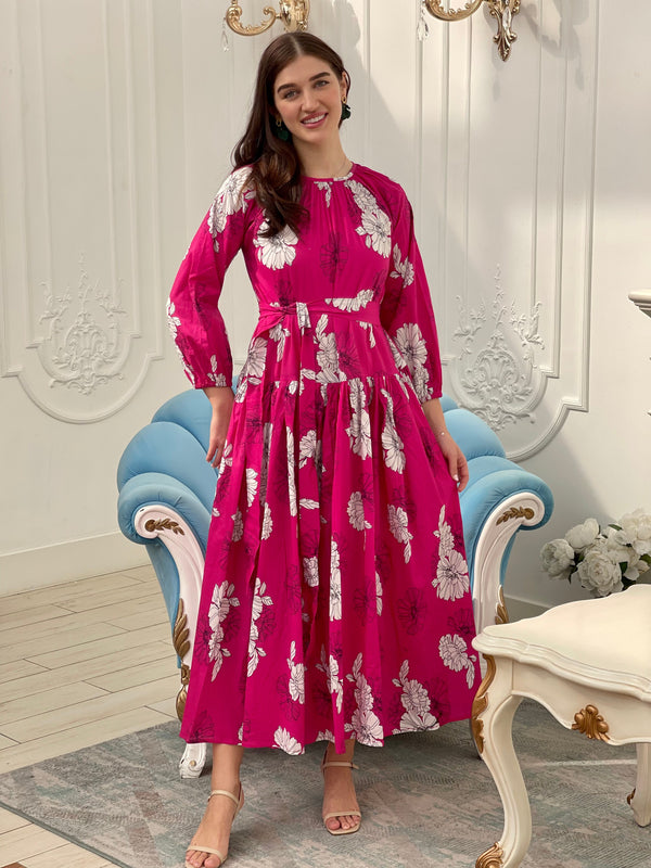 Fuchsia Floral Dress Dresses  - Sowears