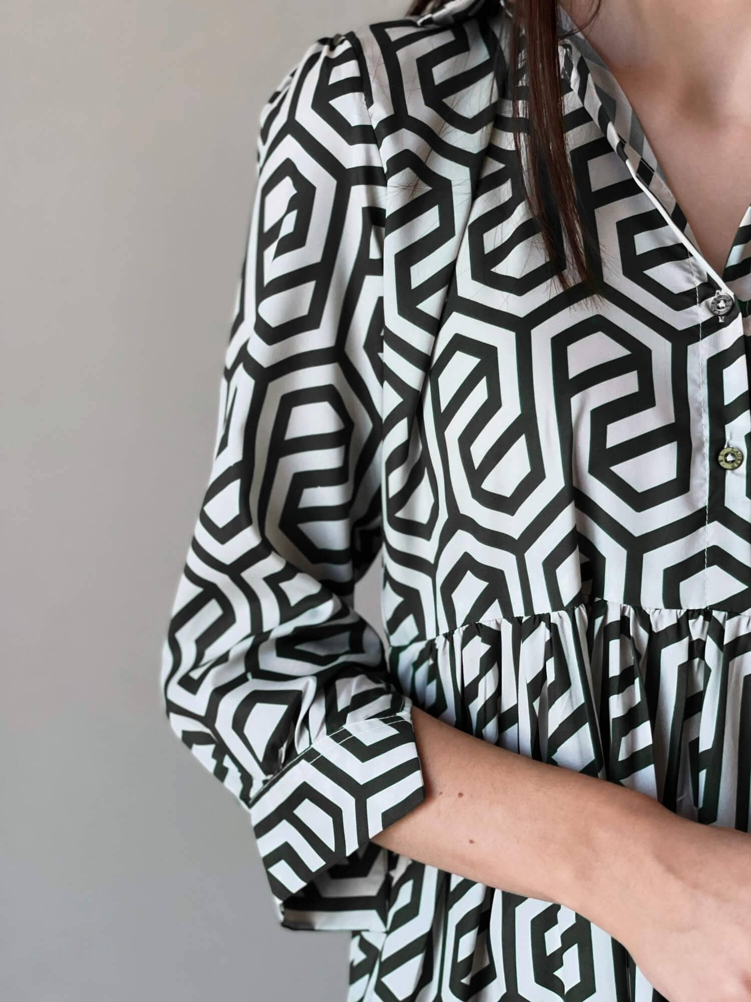 Geo Long Printed Dress In Black Dresses  - Sowears