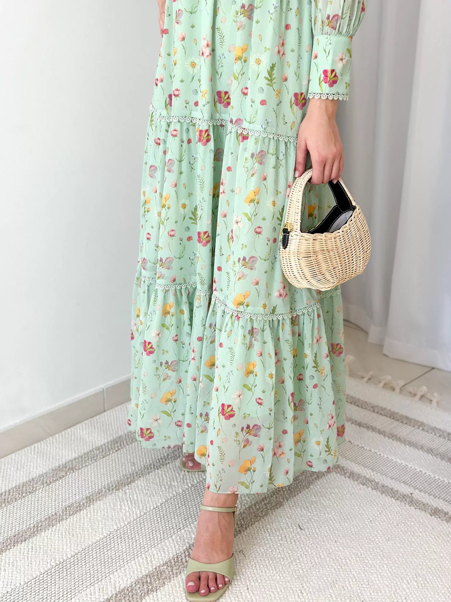 Hannah Lace Dress In Pastel Green Floral Dresses  - Sowears