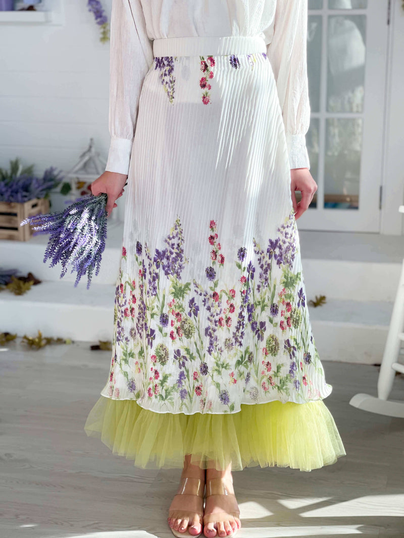 Harmony - Pleated Floral Skirt Dresses  - Sowears