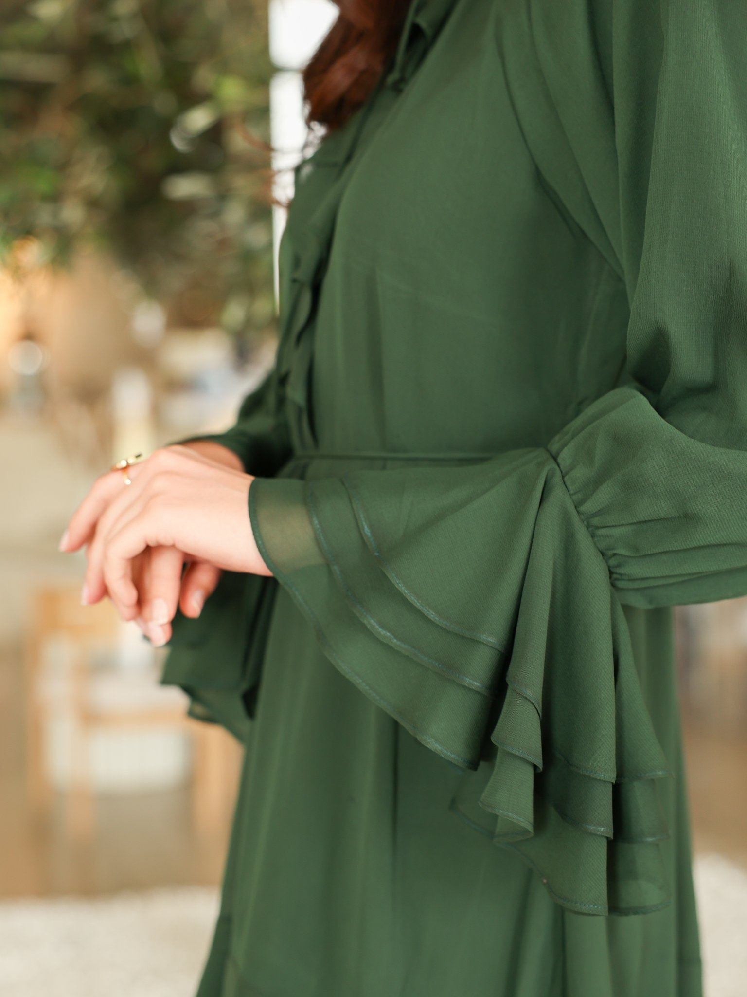 Midori Ruffle Green Long Dress Dresses  - Sowears