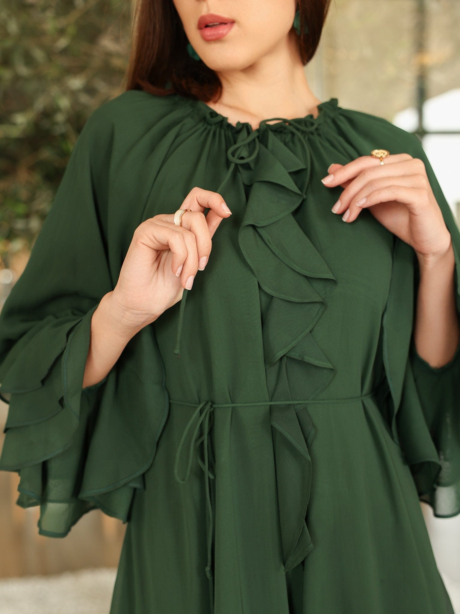 Midori Ruffle Green Long Dress Dresses  - Sowears