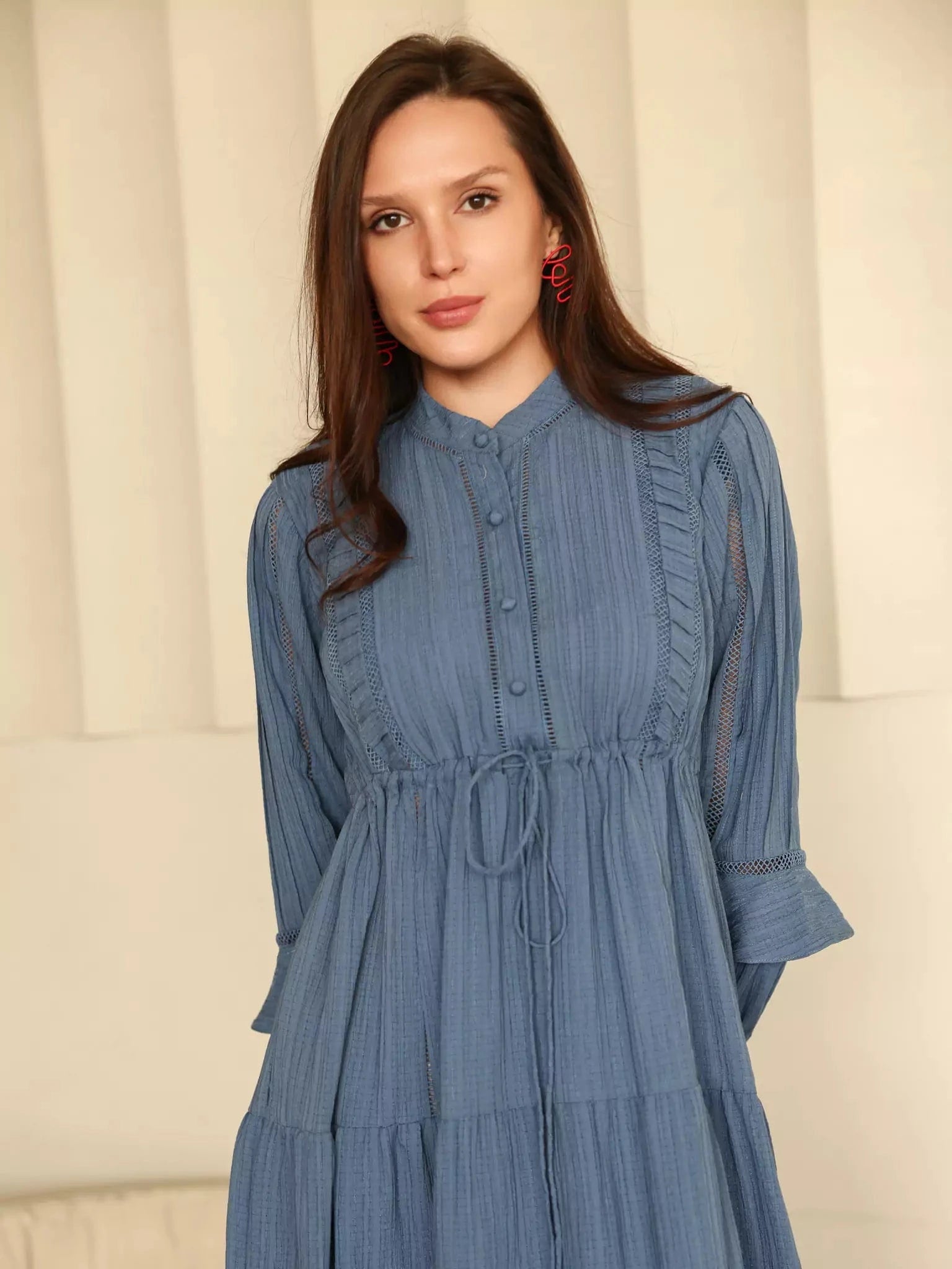 Miorah Blue Lace Detail Dress Dresses  - Sowears