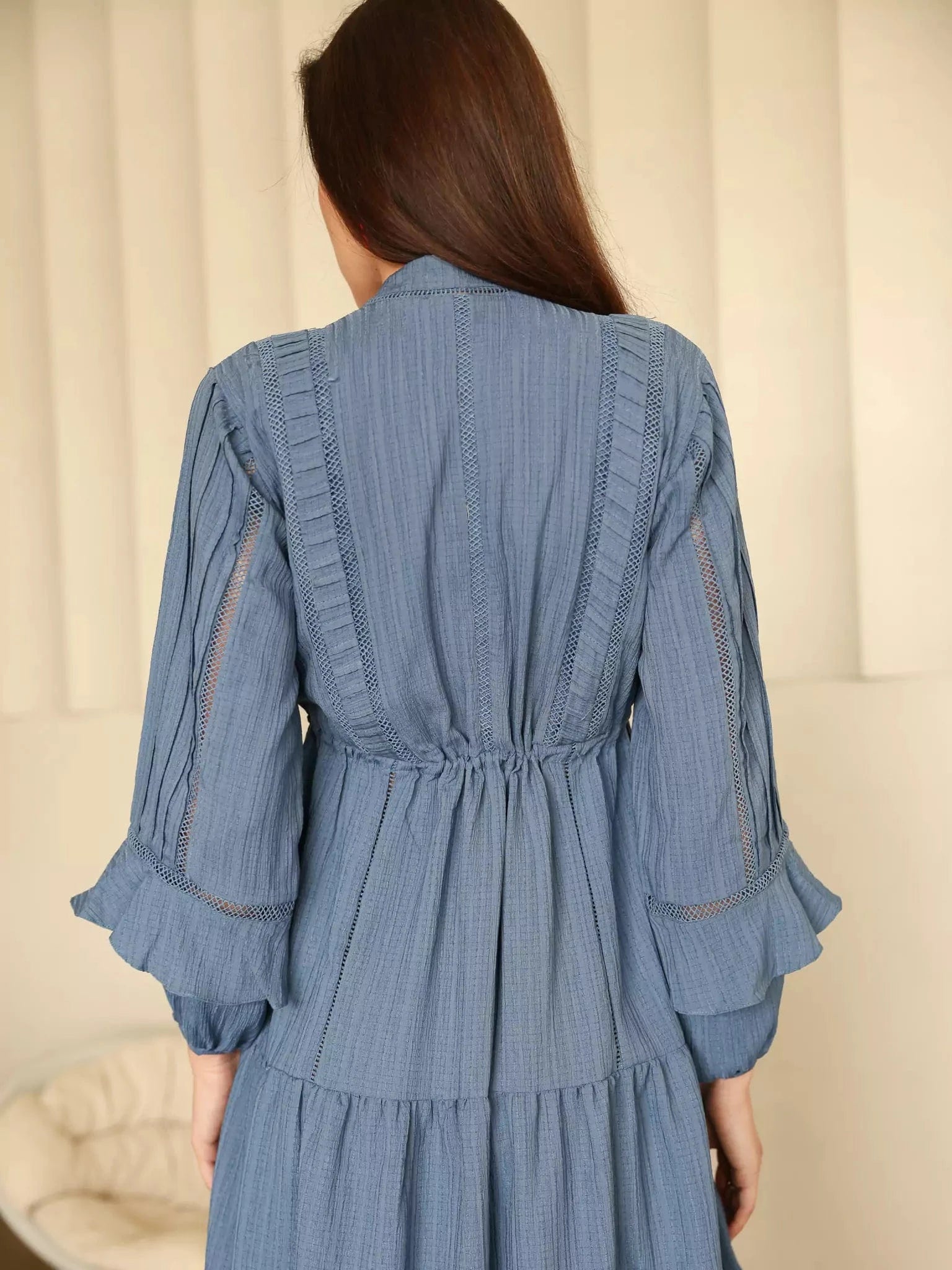 Miorah Blue Lace Detail Dress Dresses  - Sowears