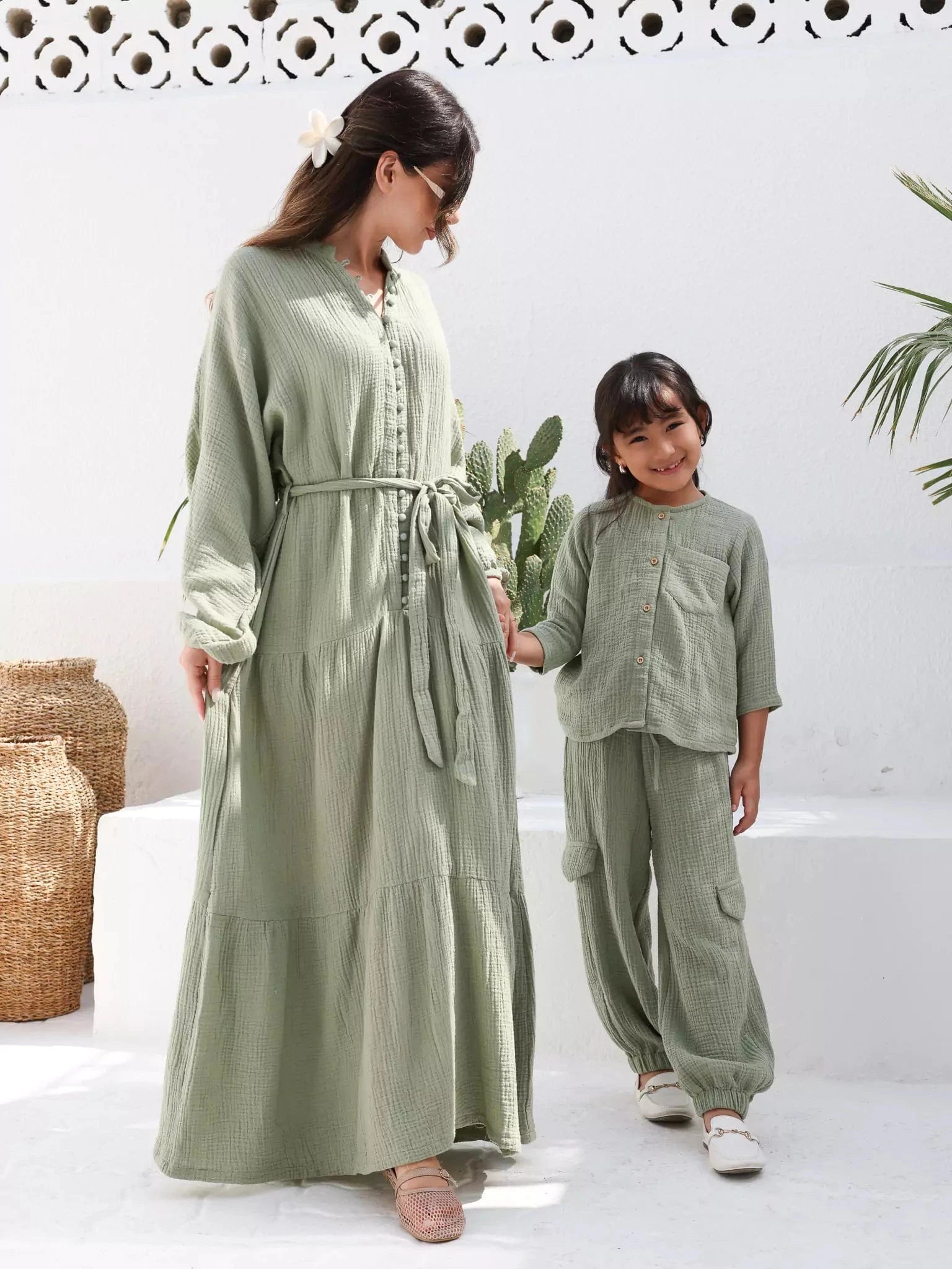 Ophelia Green Muslin Long Dress Dresses  - Sowears