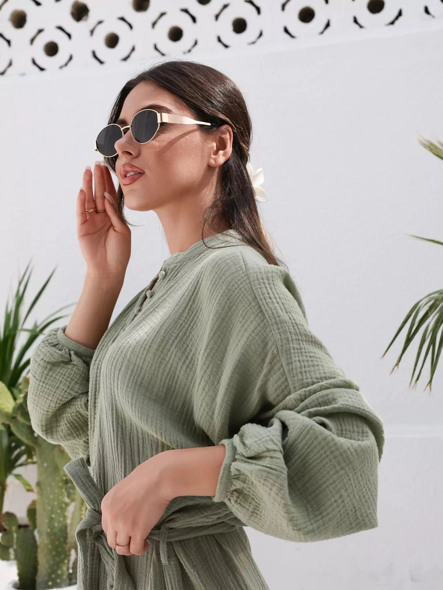 Ophelia Green Muslin Long Dress Dresses  - Sowears