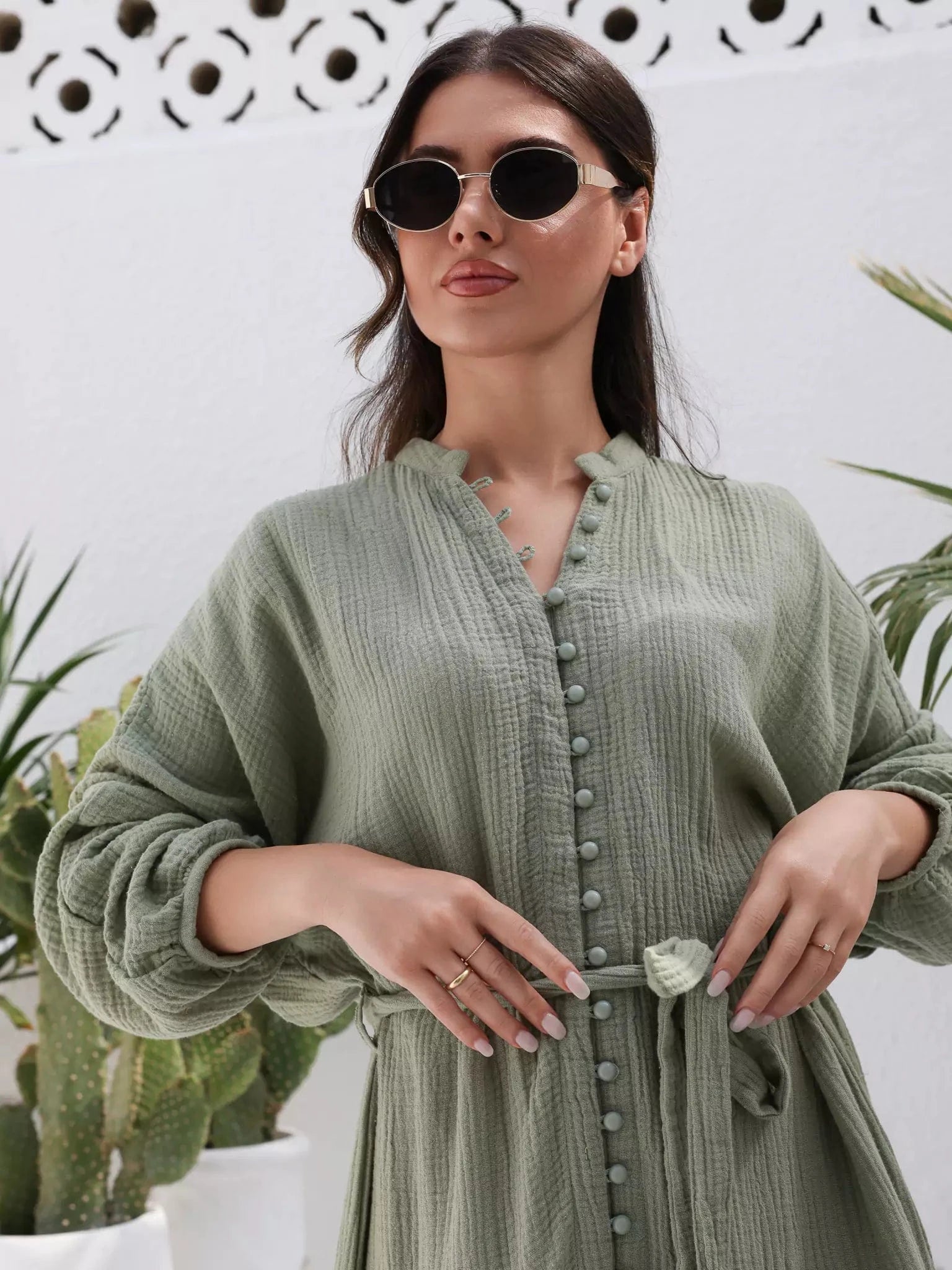 Ophelia Green Muslin Long Dress Dresses  - Sowears