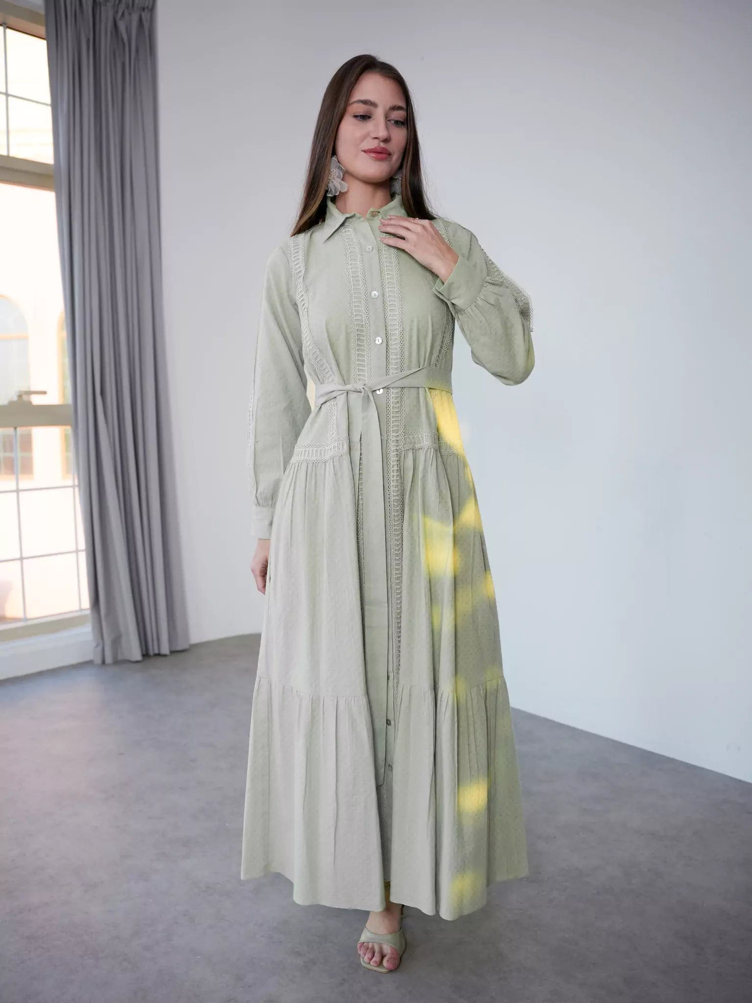 Viola Pastel Green Long Dress Dresses  - Sowears