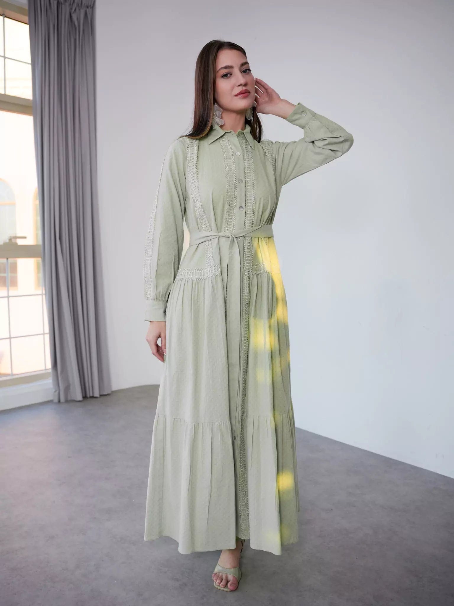 Viola Pastel Green Long Dress Dresses  - Sowears