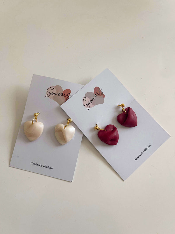Silky Heart Earrings In White Earrings  - Sowears