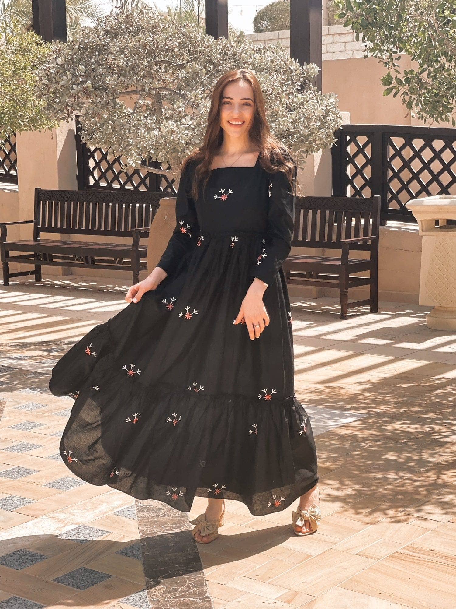 Nova Black Embroidered Dress  - Sowears