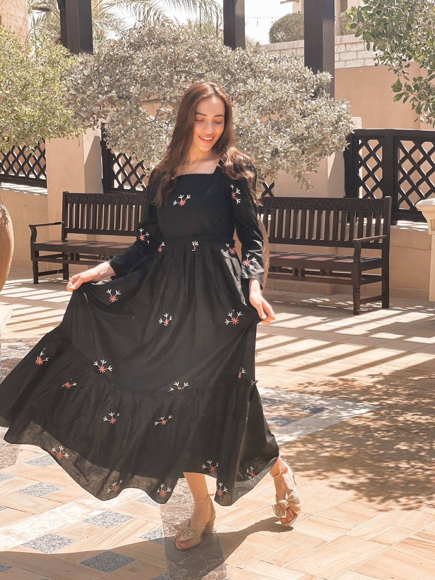 Nova Black Embroidered Dress  - Sowears