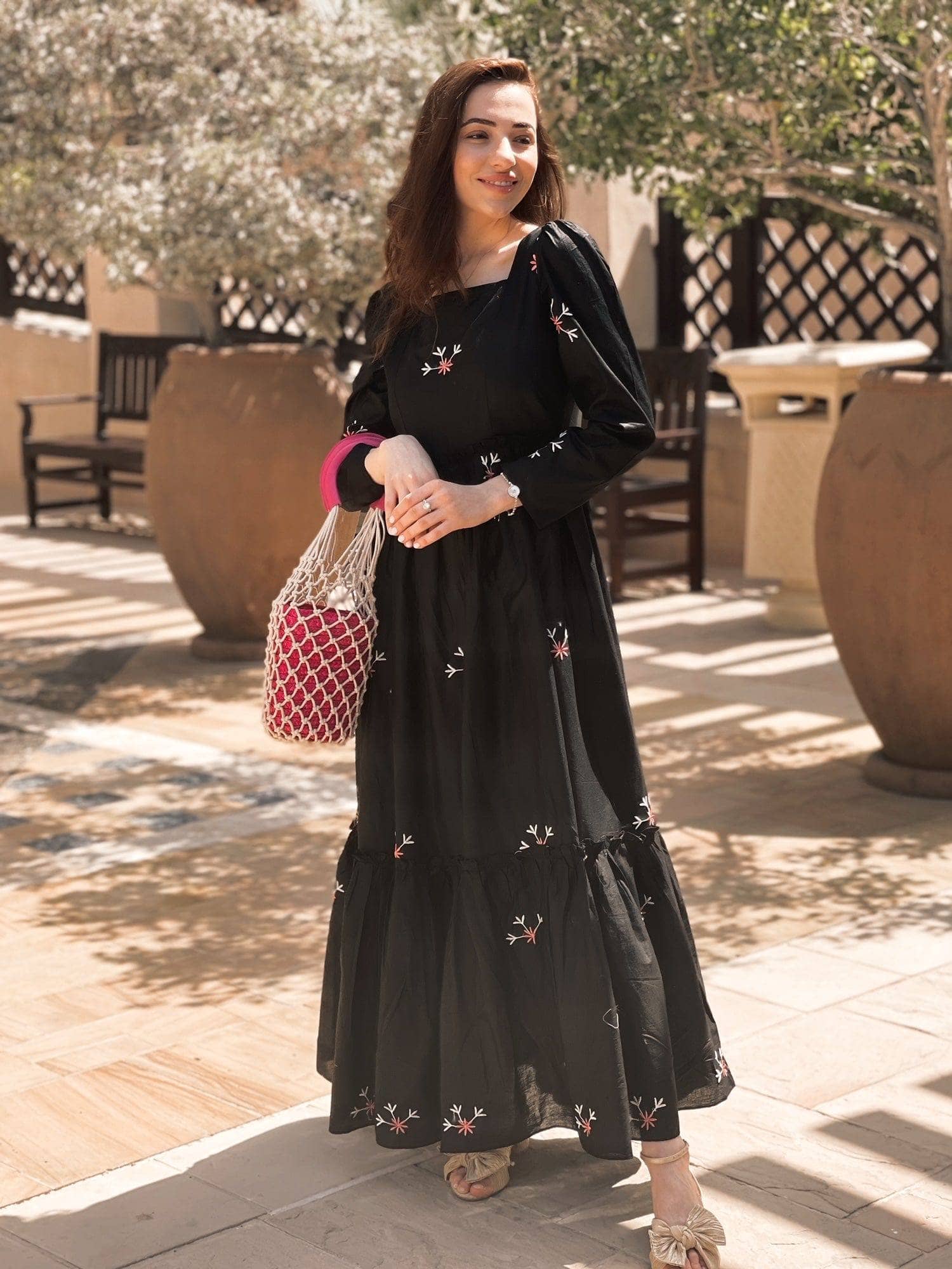 Nova Black Embroidered Dress  - Sowears