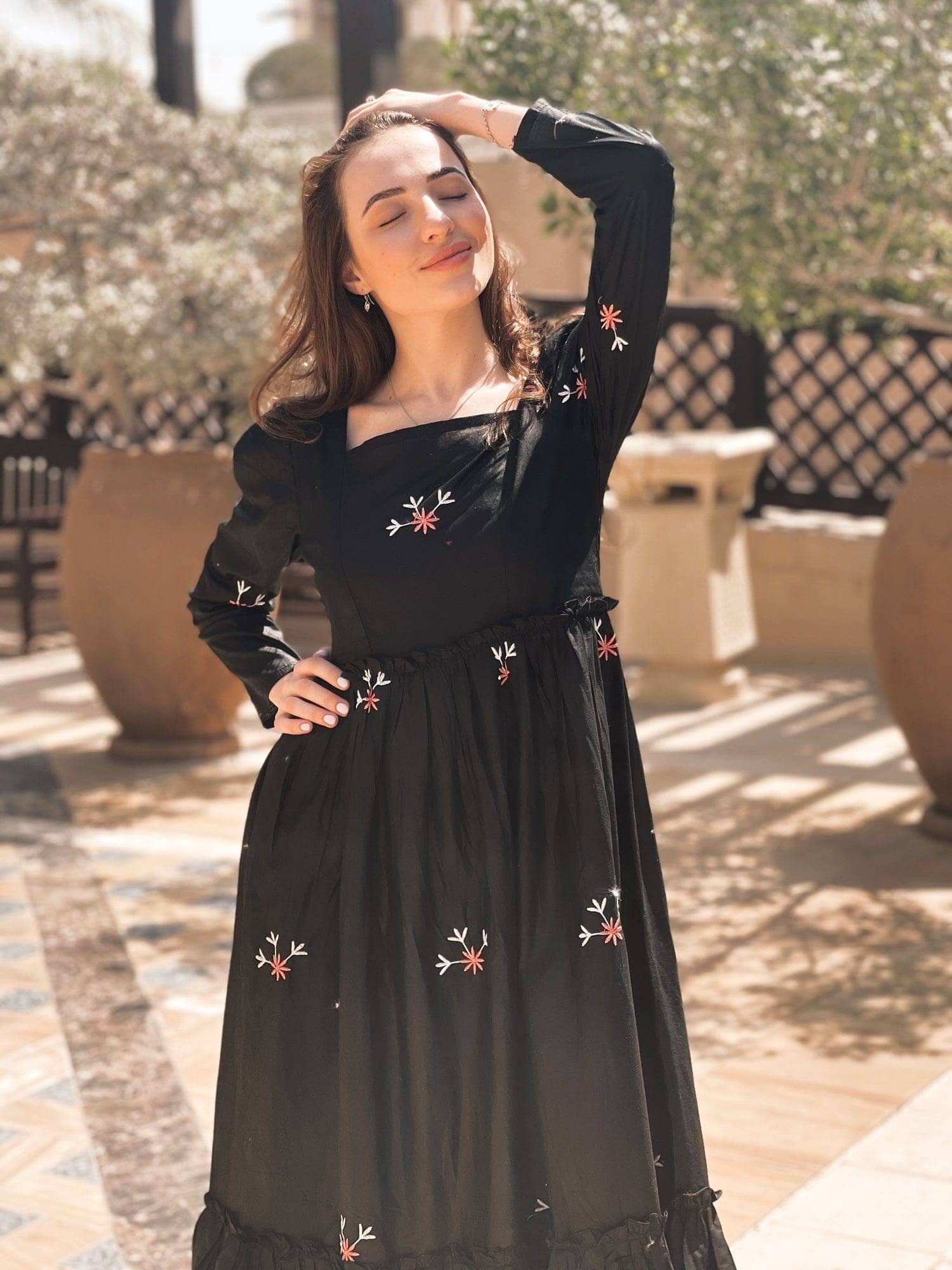 Nova Black Embroidered Dress  - Sowears