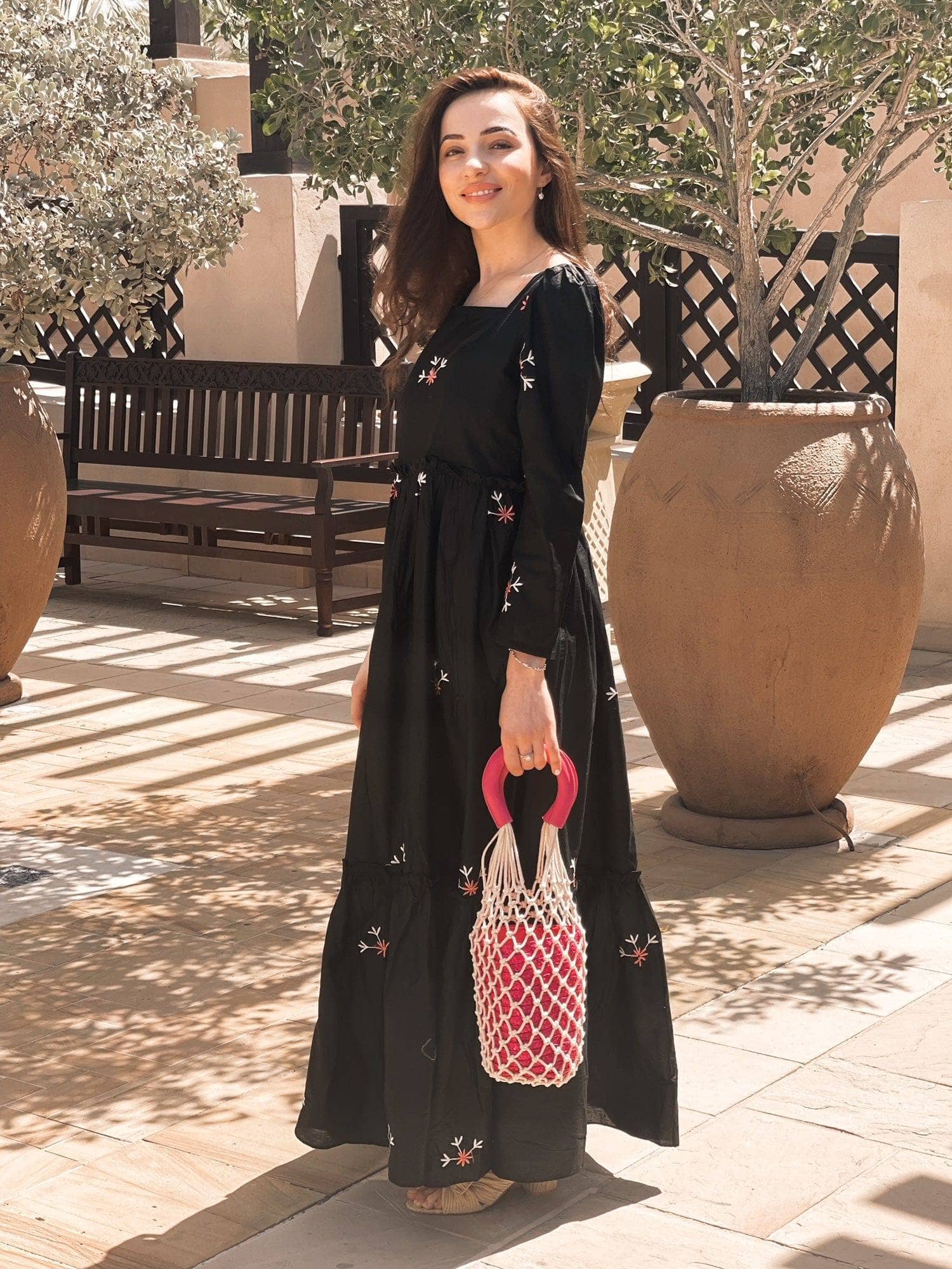 Nova Black Embroidered Dress  - Sowears