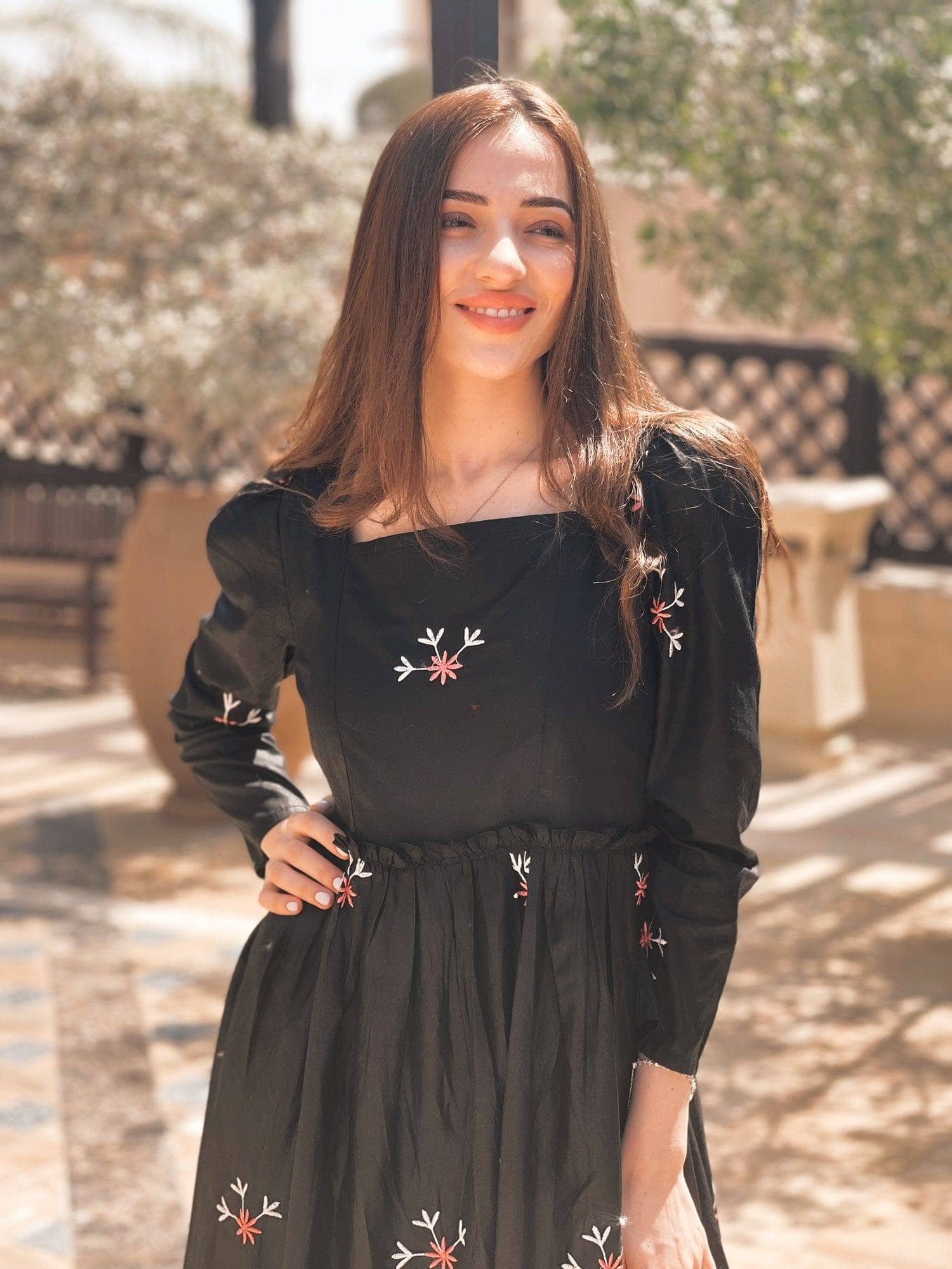 Nova Black Embroidered Dress  - Sowears