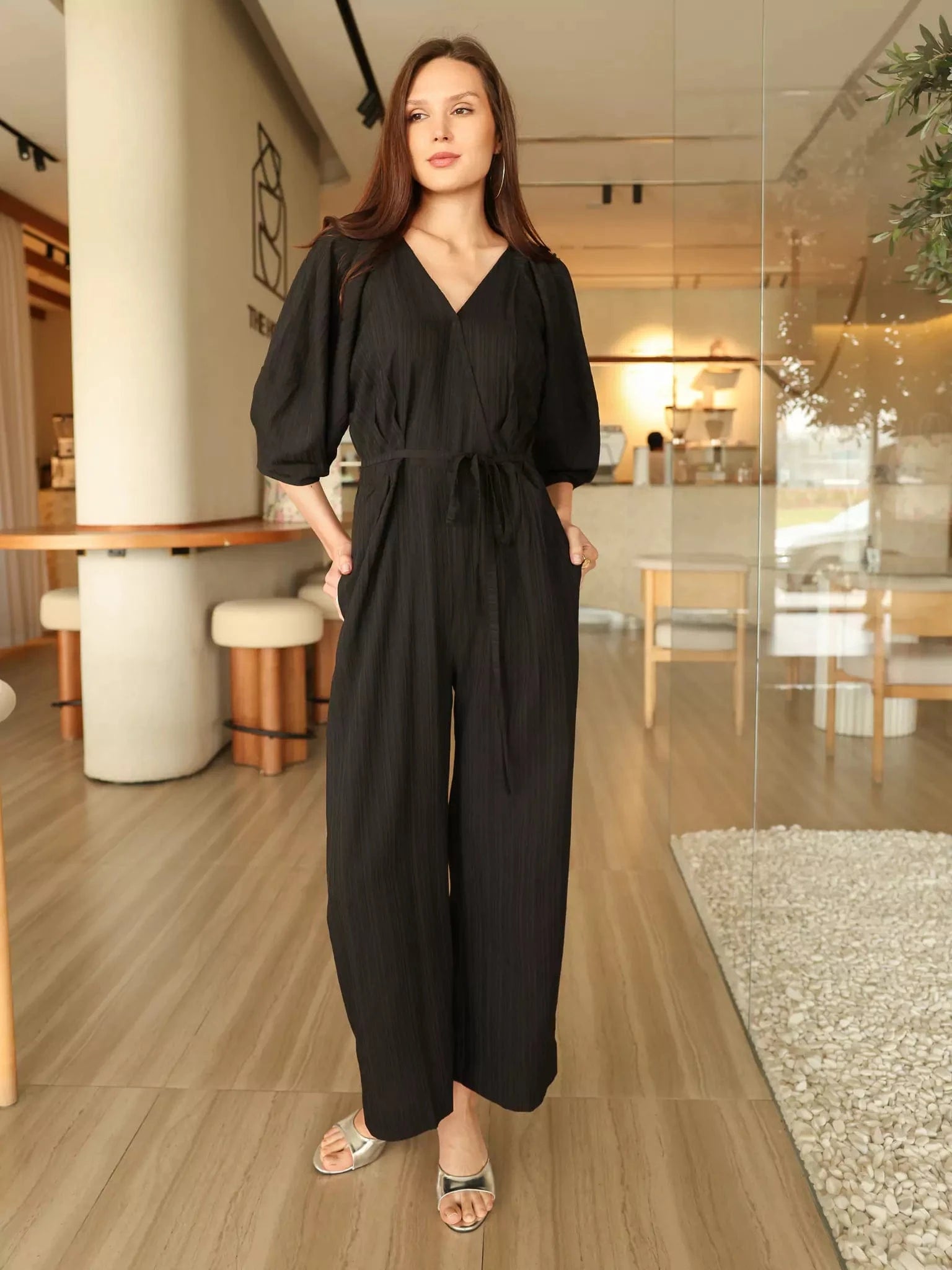 Ayla Crush Black Jumpsuit Outfit Sets  - Sowears