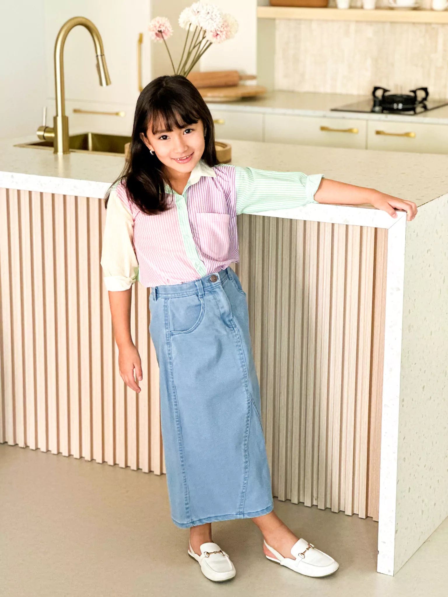 Mini Denim Panel Skirt Outfit Sets  - Sowears
