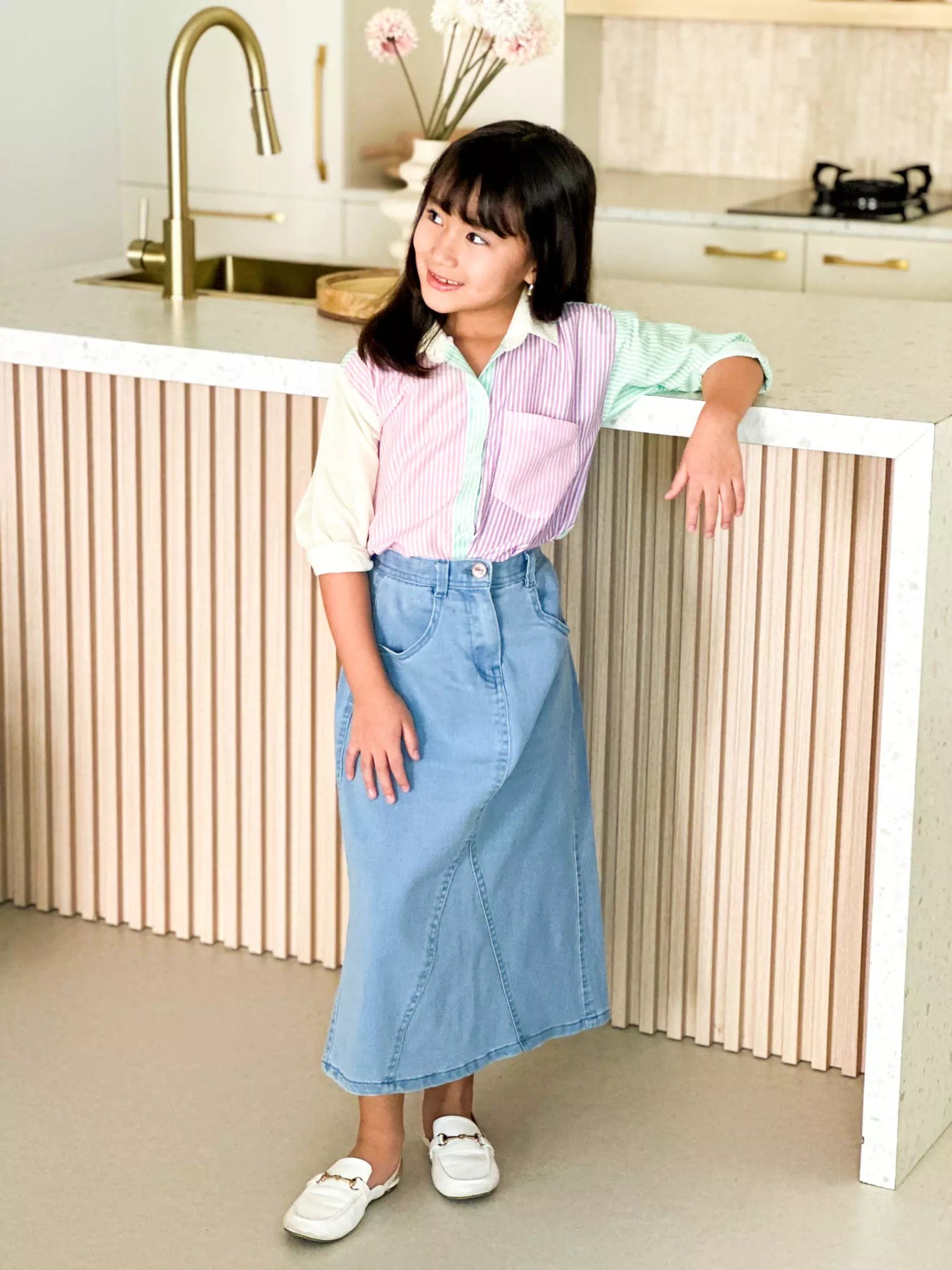 Mini Denim Panel Skirt Outfit Sets  - Sowears