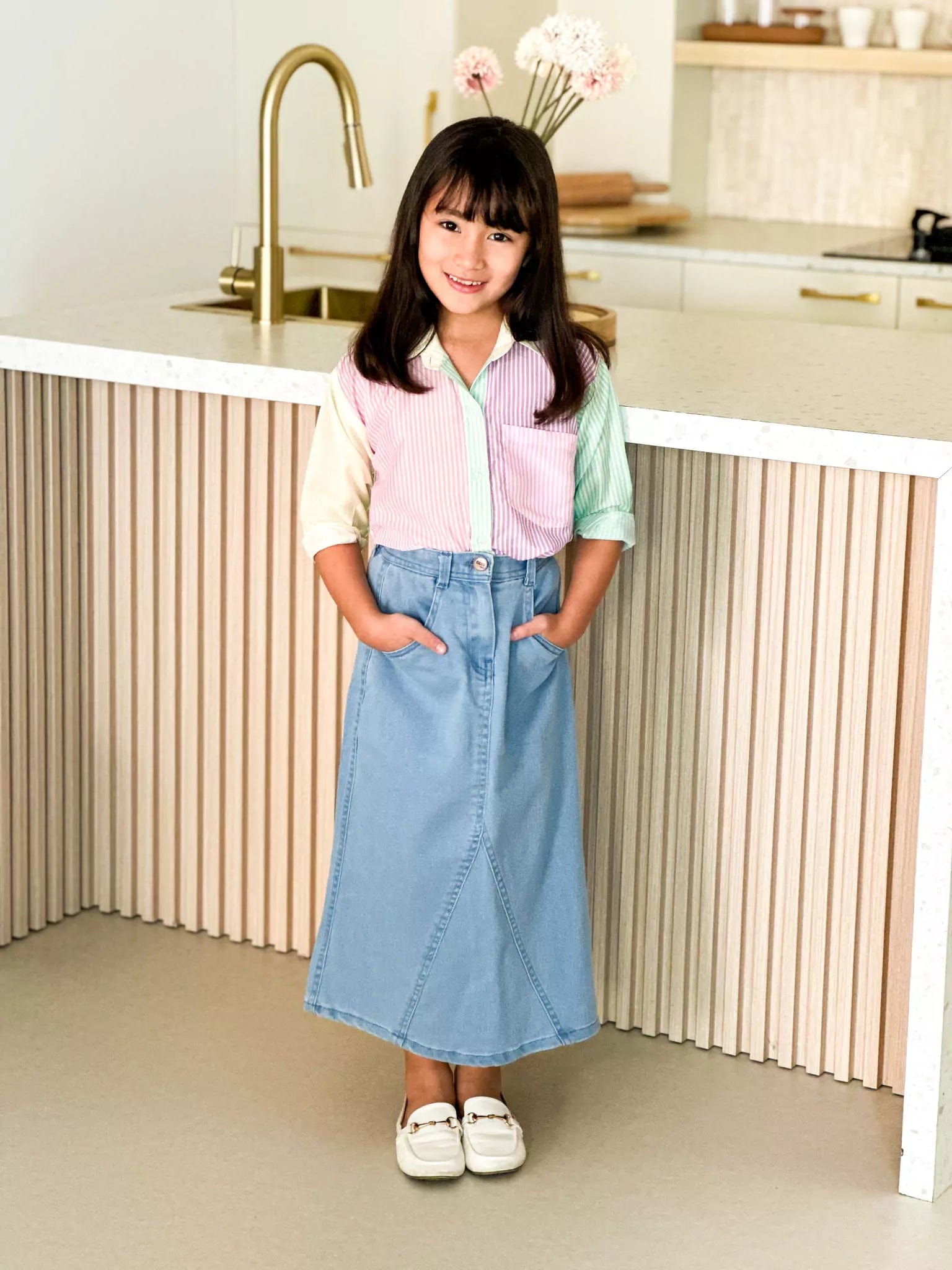 Mini Denim Panel Skirt Outfit Sets  - Sowears