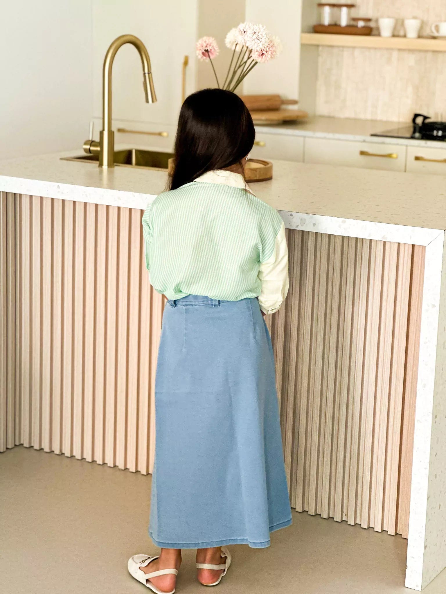Mini Denim Panel Skirt Outfit Sets  - Sowears