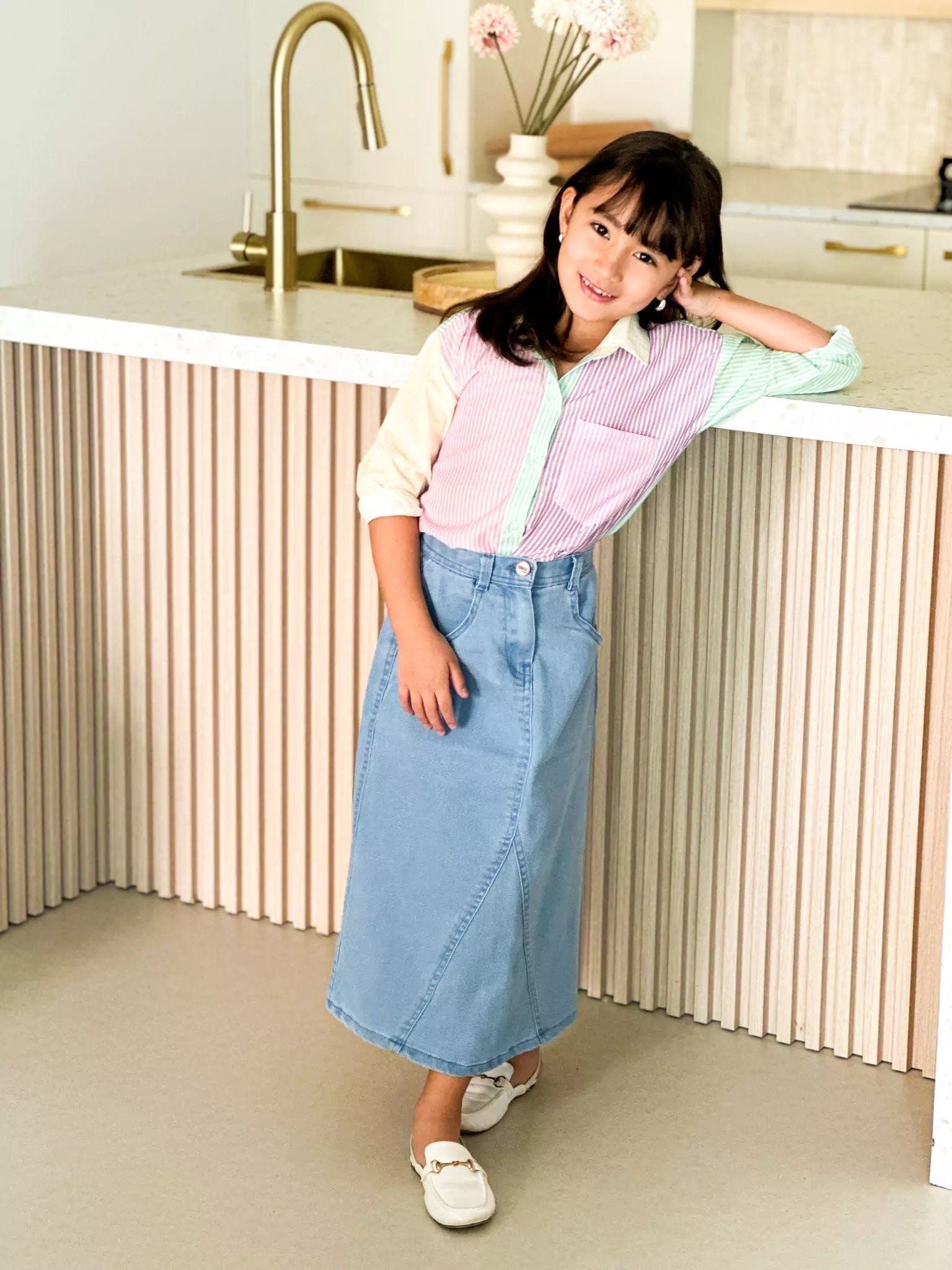 Mini Denim Panel Skirt Outfit Sets  - Sowears