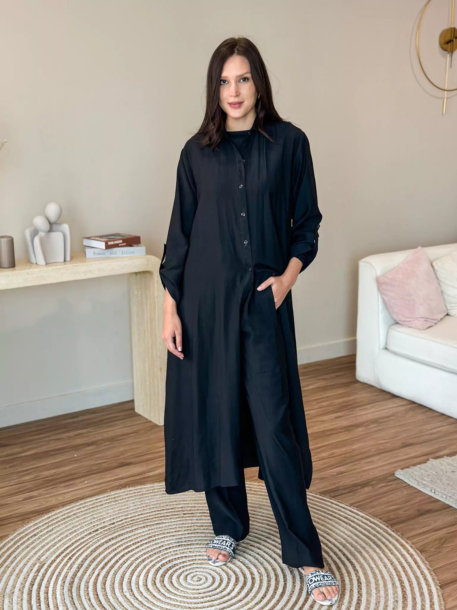 Ozan Tunic Long Shirt Pants Co Ord Set