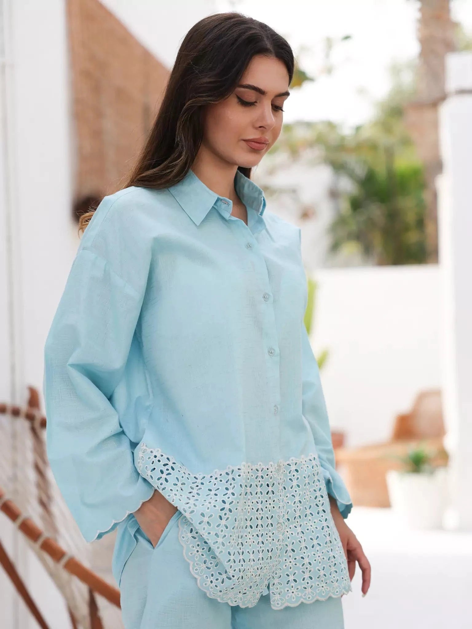 Zephyra Blue Cutwork Co Ord Set Outfit Sets  - Sowears