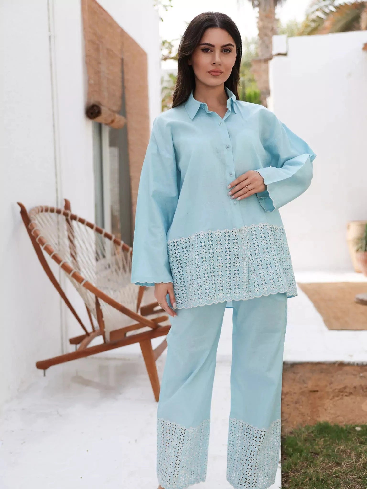Zephyra Blue Cutwork Co Ord Set Outfit Sets  - Sowears