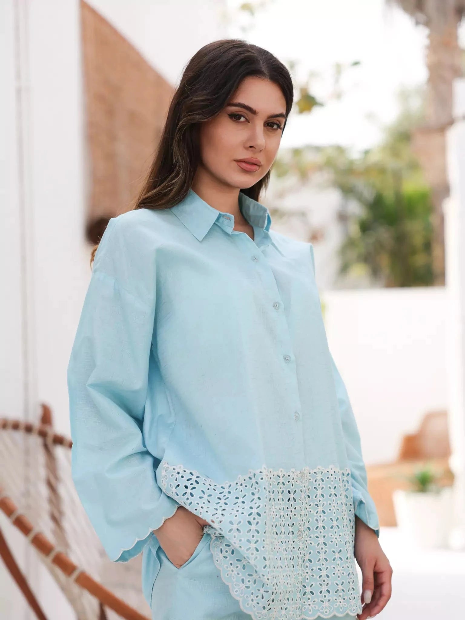 Zephyra Blue Cutwork Co Ord Set Outfit Sets  - Sowears