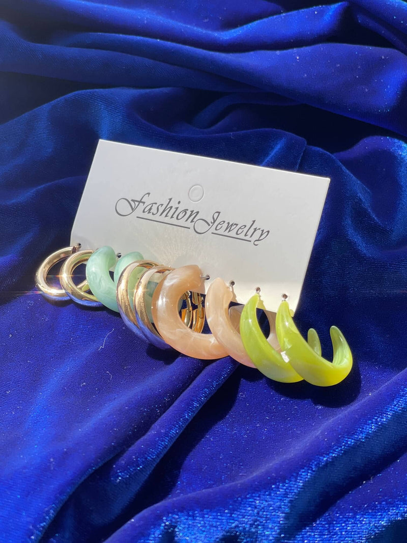 Multi Color Hoops Earrings Set of 5 Apparel & Accessories  - Sowears