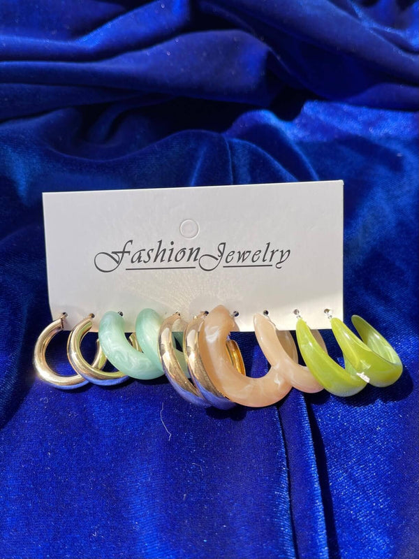 Multi Color Hoops Earrings Set of 5 Apparel & Accessories  - Sowears