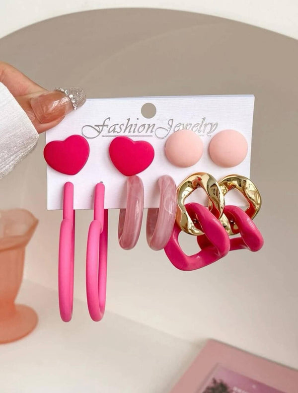 set of pink heart shaped earrings by sowears