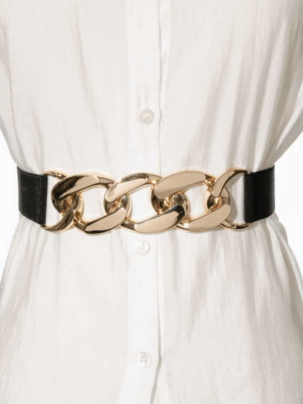 Elastic Black Belt With Gold Trio Buckle Apparel & Accessories  - Sowears