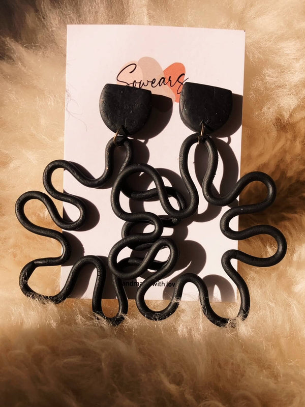 Swigly Coiled Earrings In Black Apparel & Accessories  - Sowears