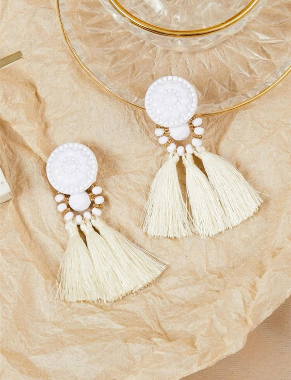 off white tassle earrings made by sowears