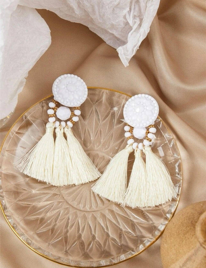 white tassel earrings