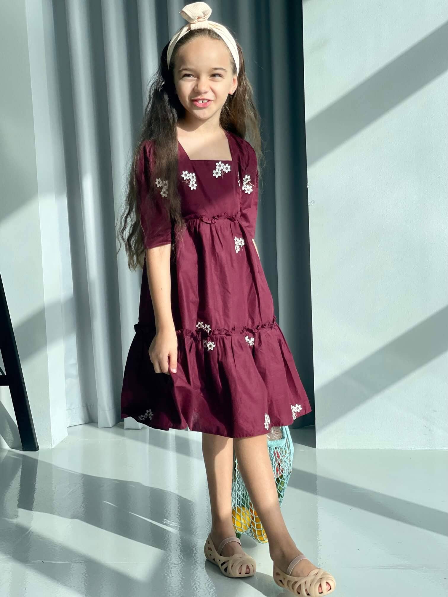 Mini Nova Maroon Embroidered Dress Baby & Toddler Dresses  - Sowears