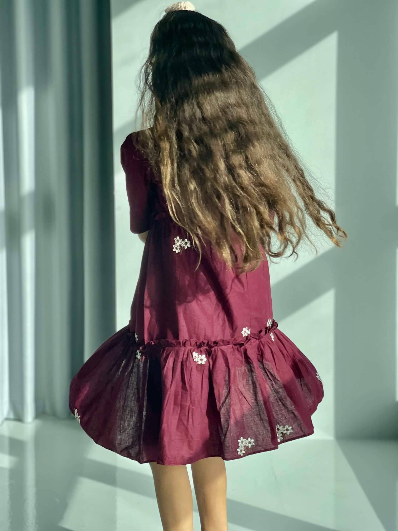 Mini Nova Maroon Embroidered Dress Baby & Toddler Dresses  - Sowears