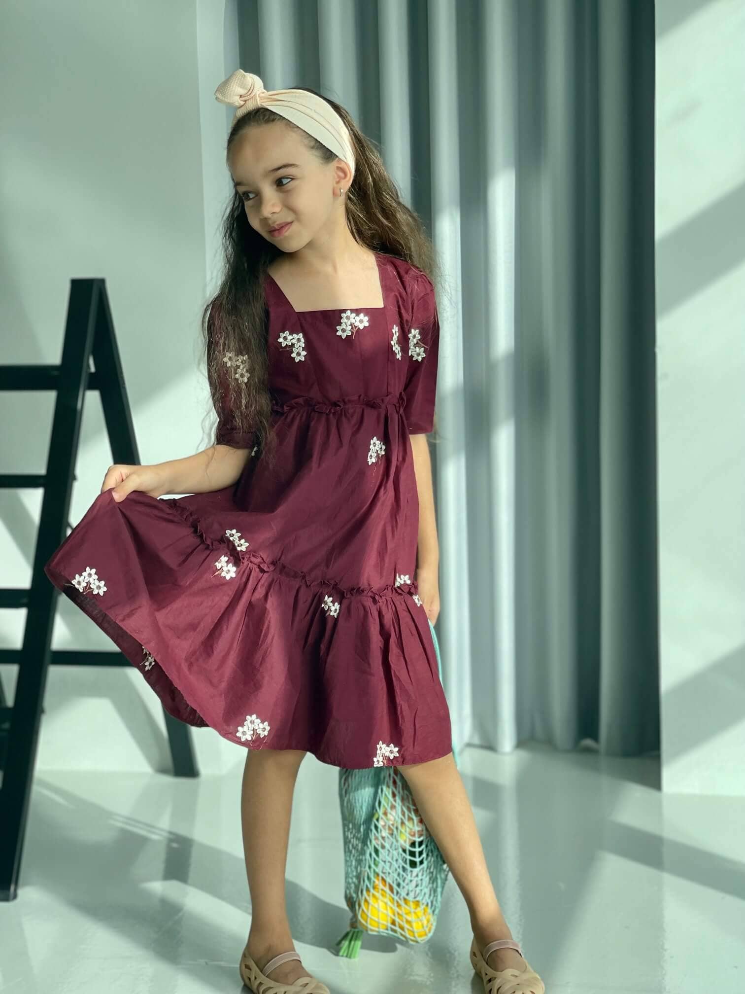 Mini Nova Maroon Embroidered Dress Baby & Toddler Dresses  - Sowears