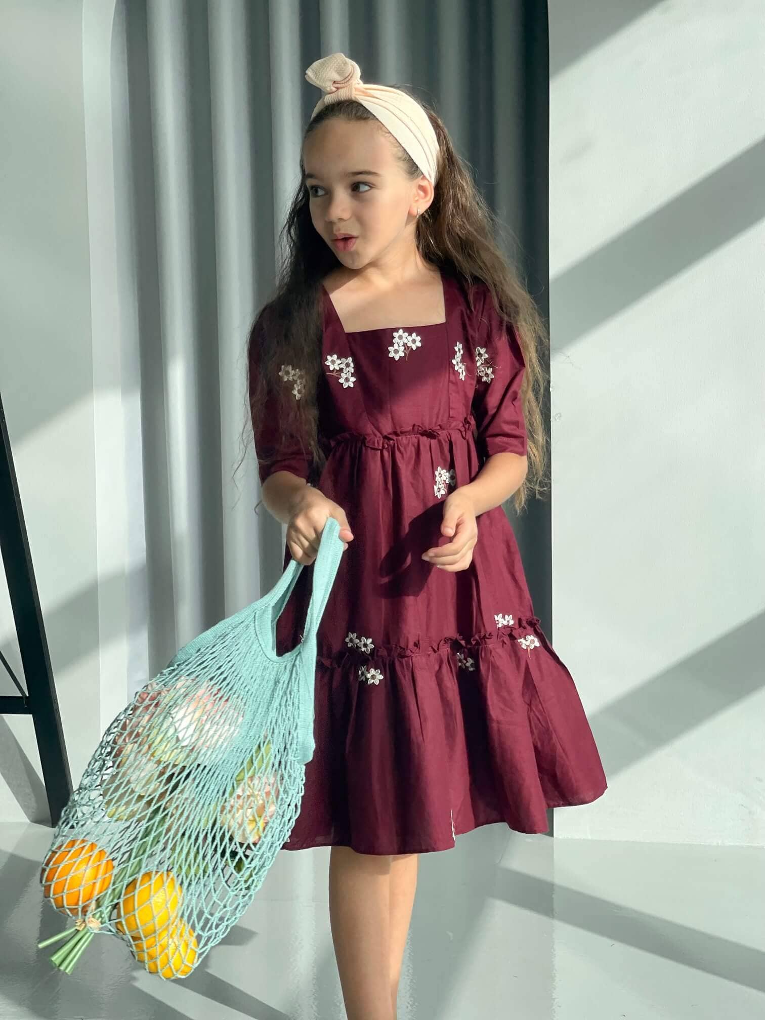 Mini Nova Maroon Embroidered Dress Baby & Toddler Dresses  - Sowears