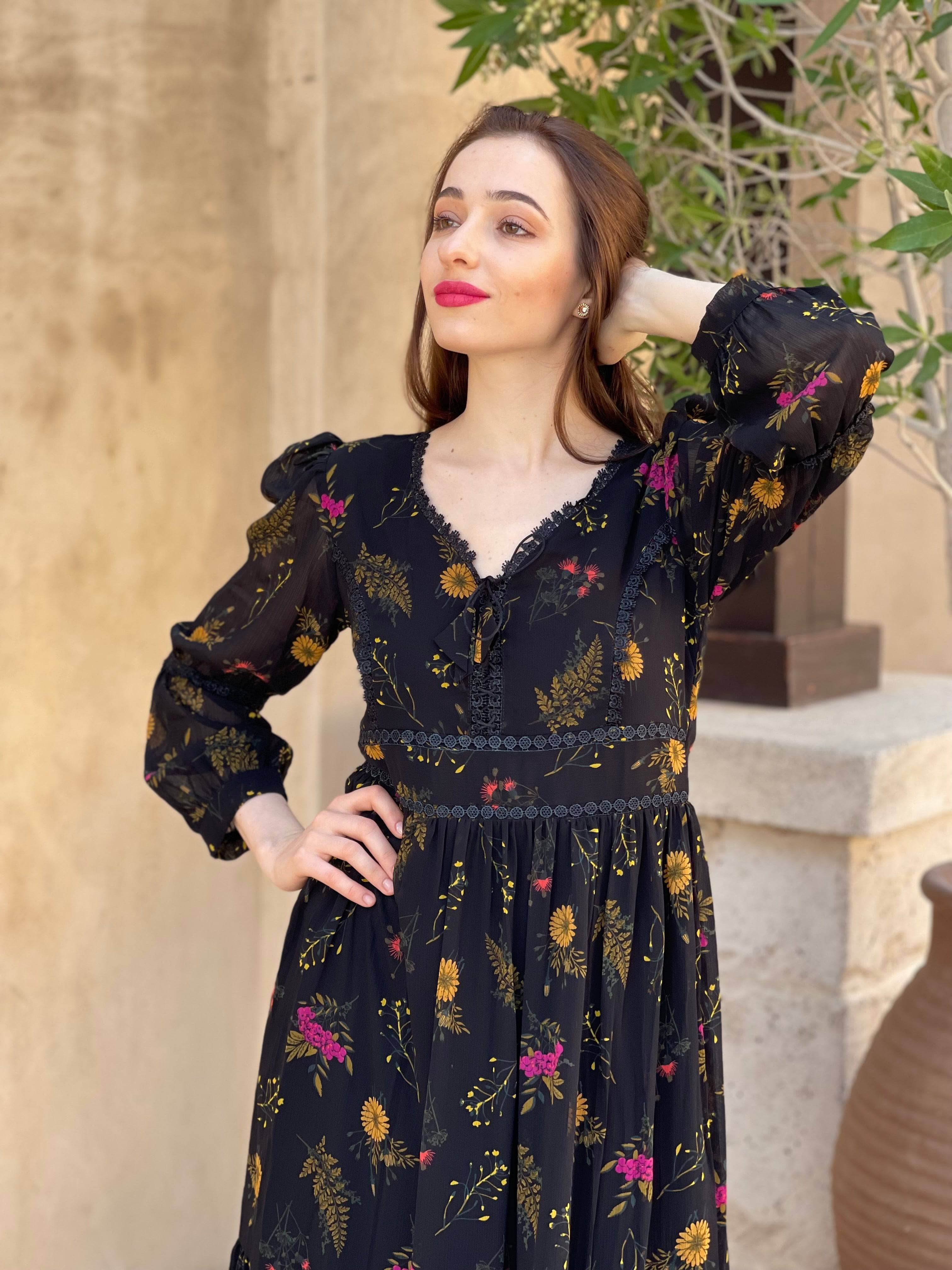 Mayday - Black Floral Dress Dresses  - Sowears