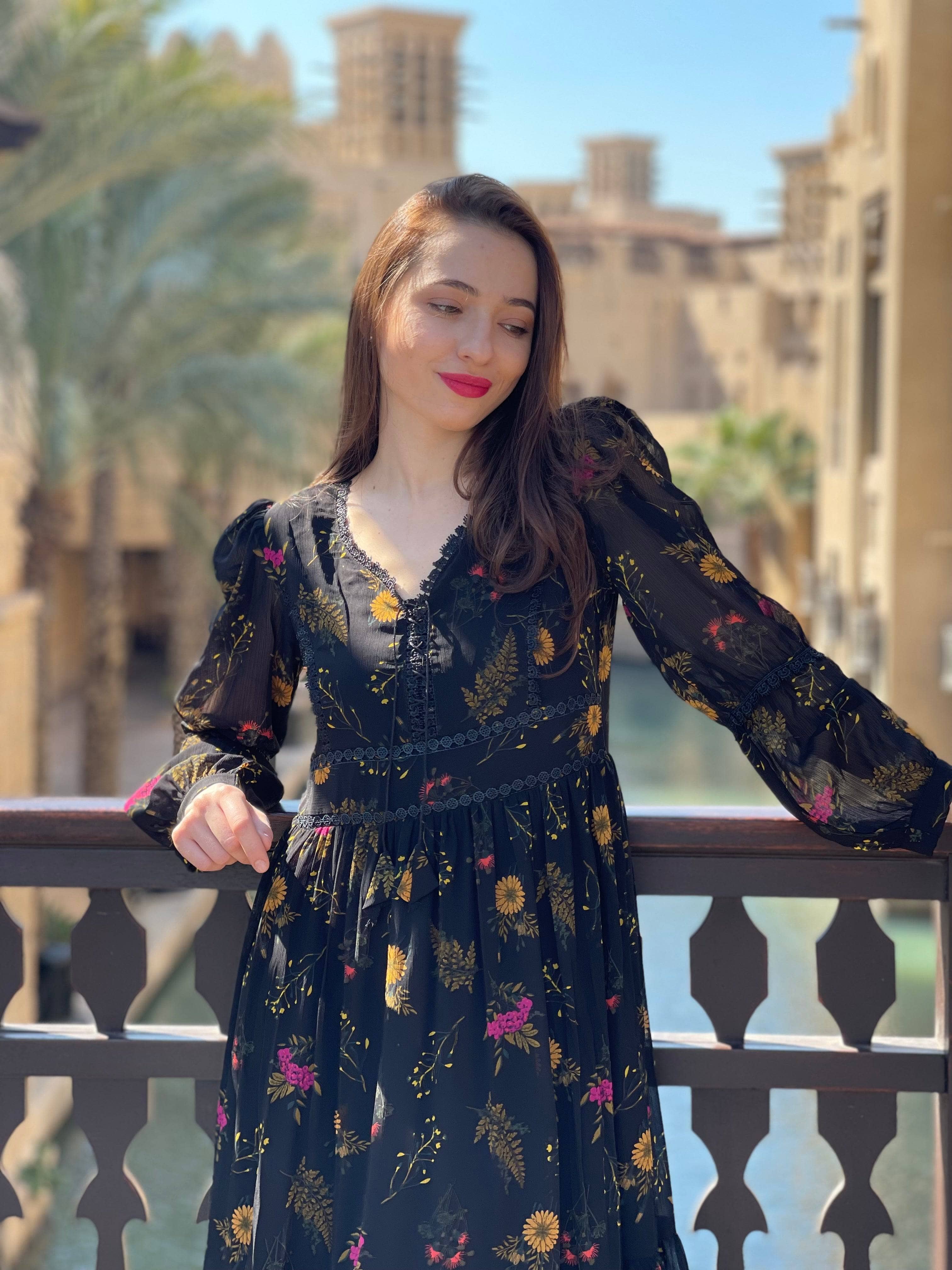 Mayday - Black Floral Dress Dresses  - Sowears