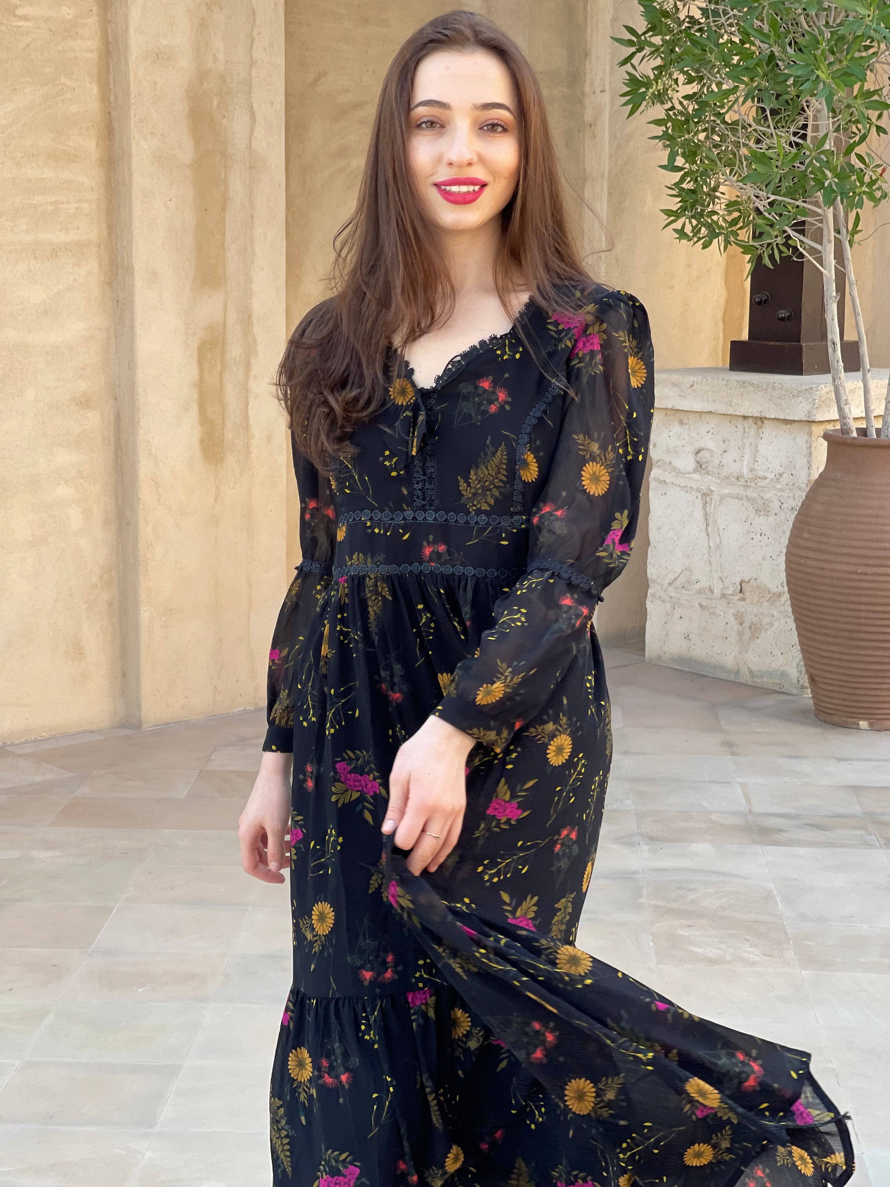 Mayday - Black Floral Dress Dresses  - Sowears