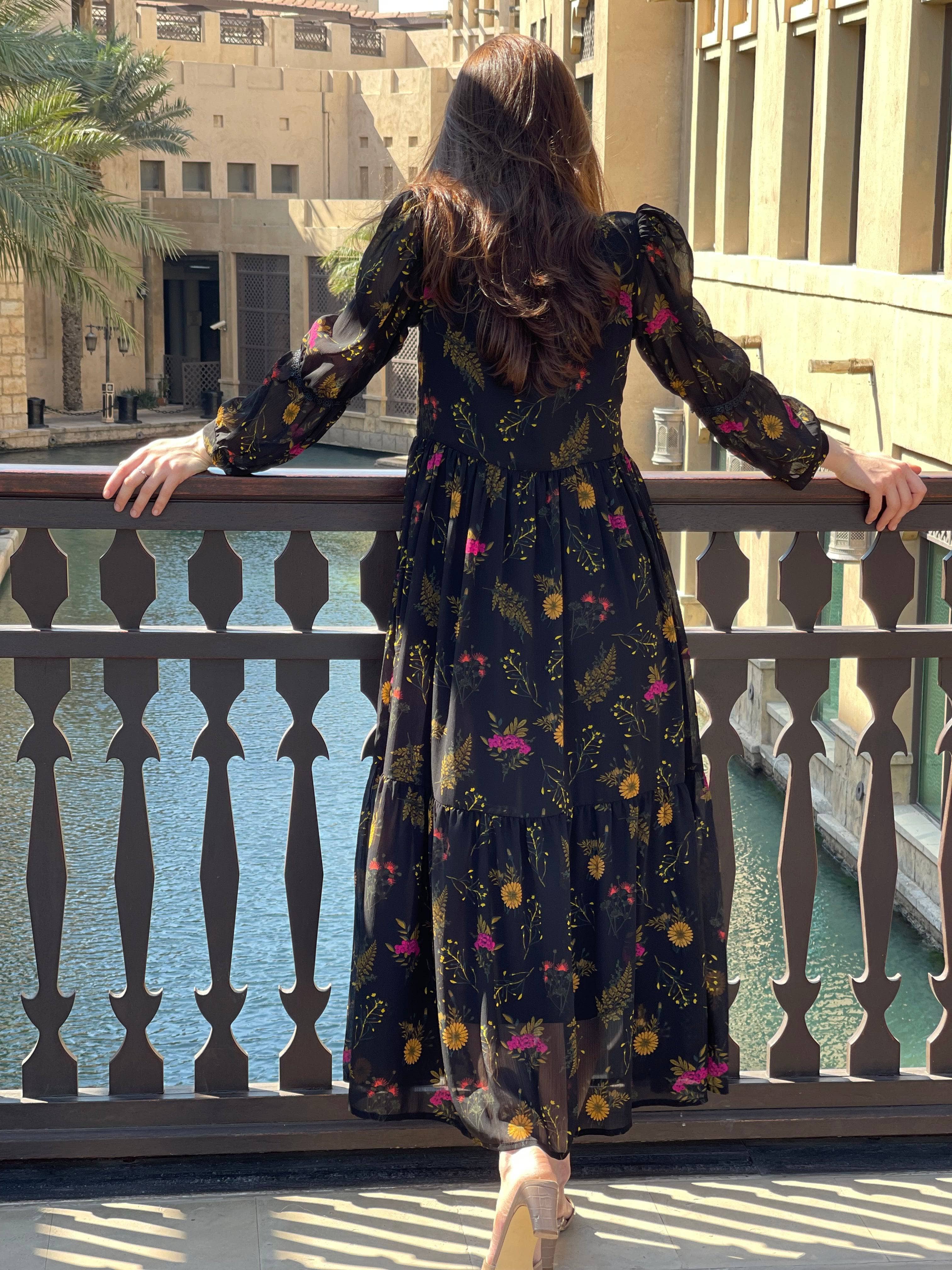 Mayday - Black Floral Dress Dresses  - Sowears
